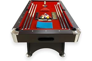 SIMBASHOPPING 7 Foot Pool Table – Modern Billiard Table with Red Felt, Ball Return and Accessories Included - Red Devil