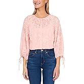 CeCe Womens Button Up Top W/Puff Sleeves & Front Tie