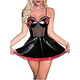 SHENHE Women's Nurse Outfits Cosplay Lingerie Costumes Faux Leather Nurse Dress with Headband