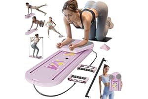 Lerpio Pilates Reformer Board, 6 in 1 Portable & Foldable Pilates Reformer Set with Resistance Bands, Pilates Board for Home Workout, Multifunctional Abdominal Board