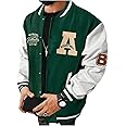 SOLY HUX Men's Color Block Letter Print Baseball Jacket Long Sleeve Casual Varsity Jacket