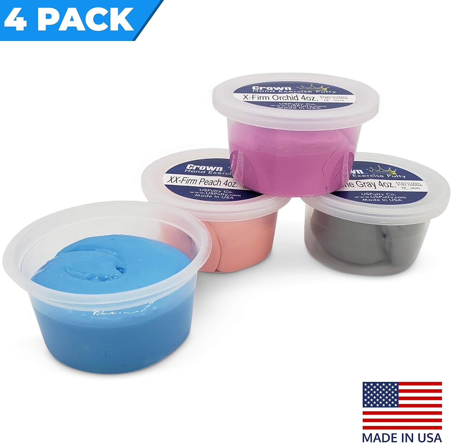 Crown Exercise Putty – High Resistance Hand Grip Strengthener (4 Pack, 4oz Each)- Finger Wrist Forearm Exerciser-Athletes of All Levels Made in USA : Sports & Outdoors