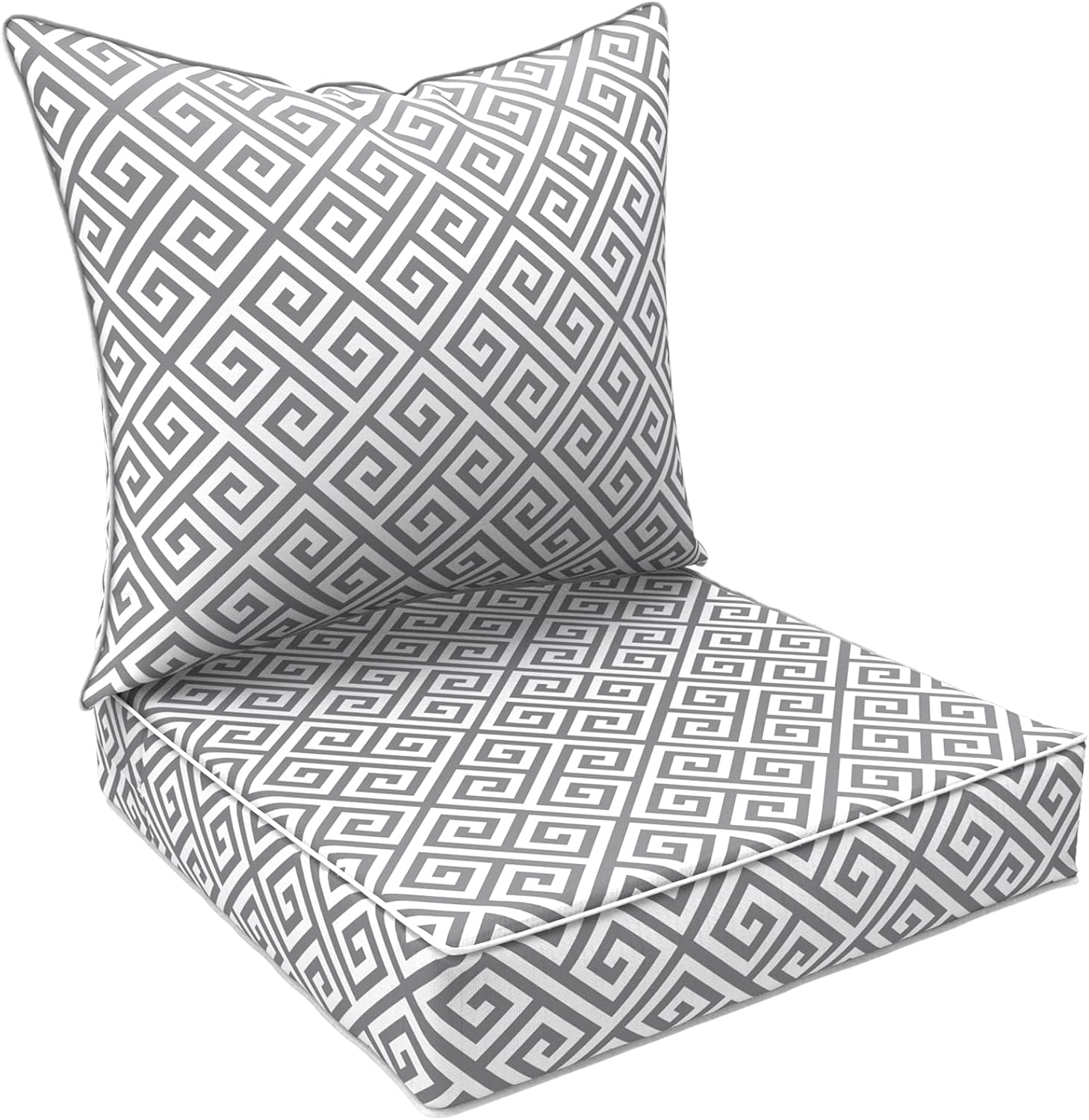 LVTXIII Outdoor Deep Seat Cushion Patio Seat and Back Cushion Set All-Weather Replacement Chair Cushion for Dining Arm Chairs, Wicker Chairs and Garden Furniture Decoration, 25”x25”x5” , MagMaze Grey