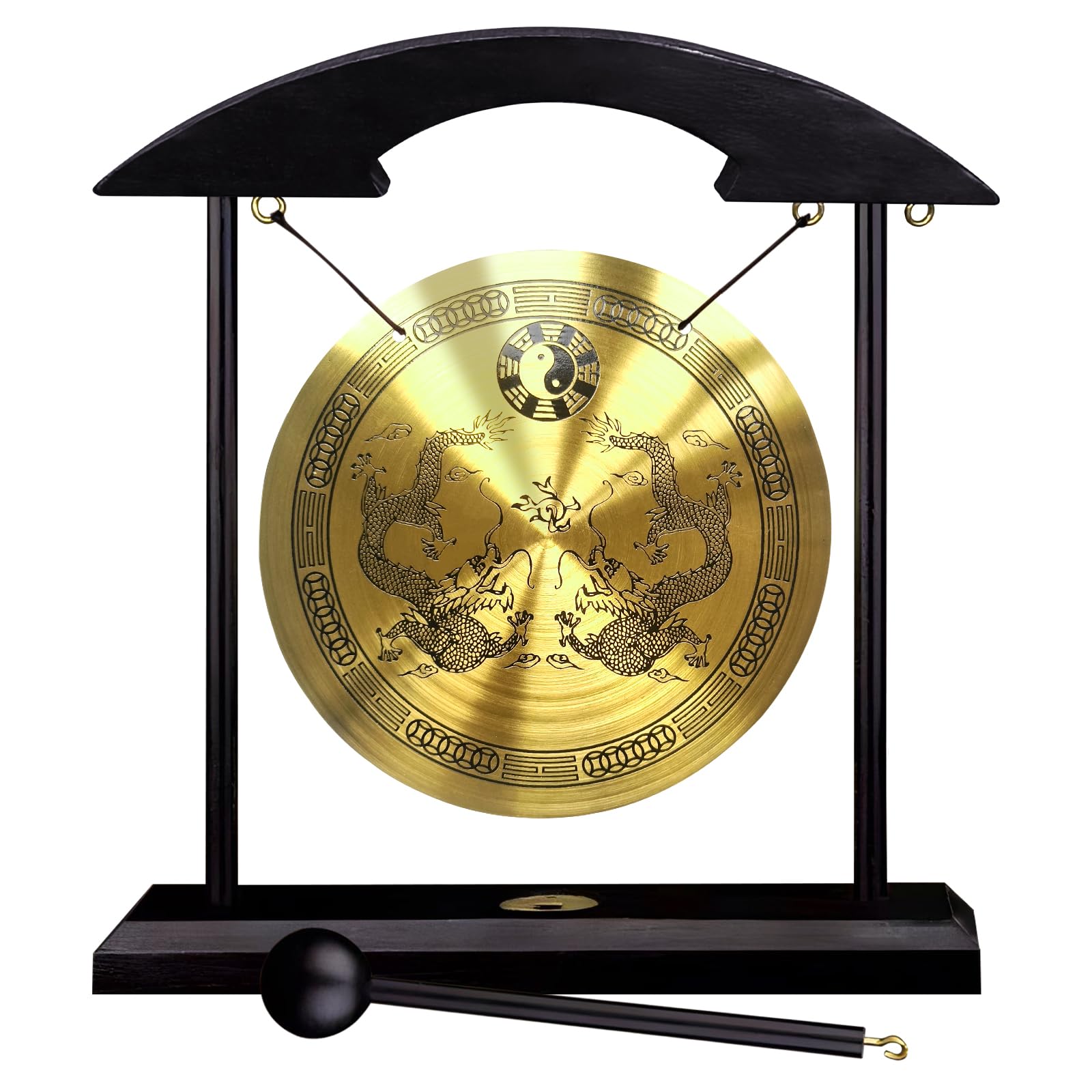 Hollylife Brass Feng Shui Gong 21cm/8.26 in Percussion Instruments Handmade Brass Gong Zen Art Desktop Chinese Home Decor Office Decorative Ornament Housewarming Blessing Gift