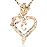 JSJOY Initial Necklaces for Women Gifts for Women, Rose Heart Necklace for Mom Letter Pendant A-Z Necklace Jewelry Gifts for Her Wife Girlfriend