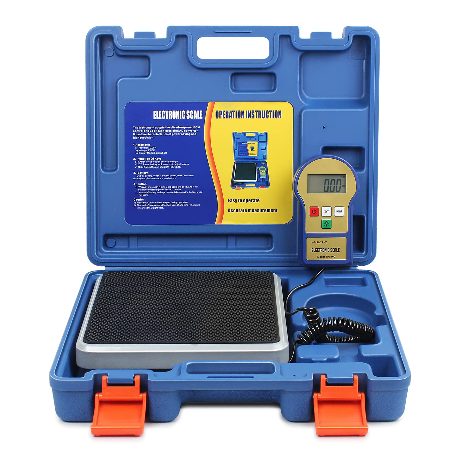 BACOENG Digital Electronic Refrigerant Charging Weight Scale 100 KG for HVAC, with Back lighting LCD display, free 9V battery and a Portable Carrying Case