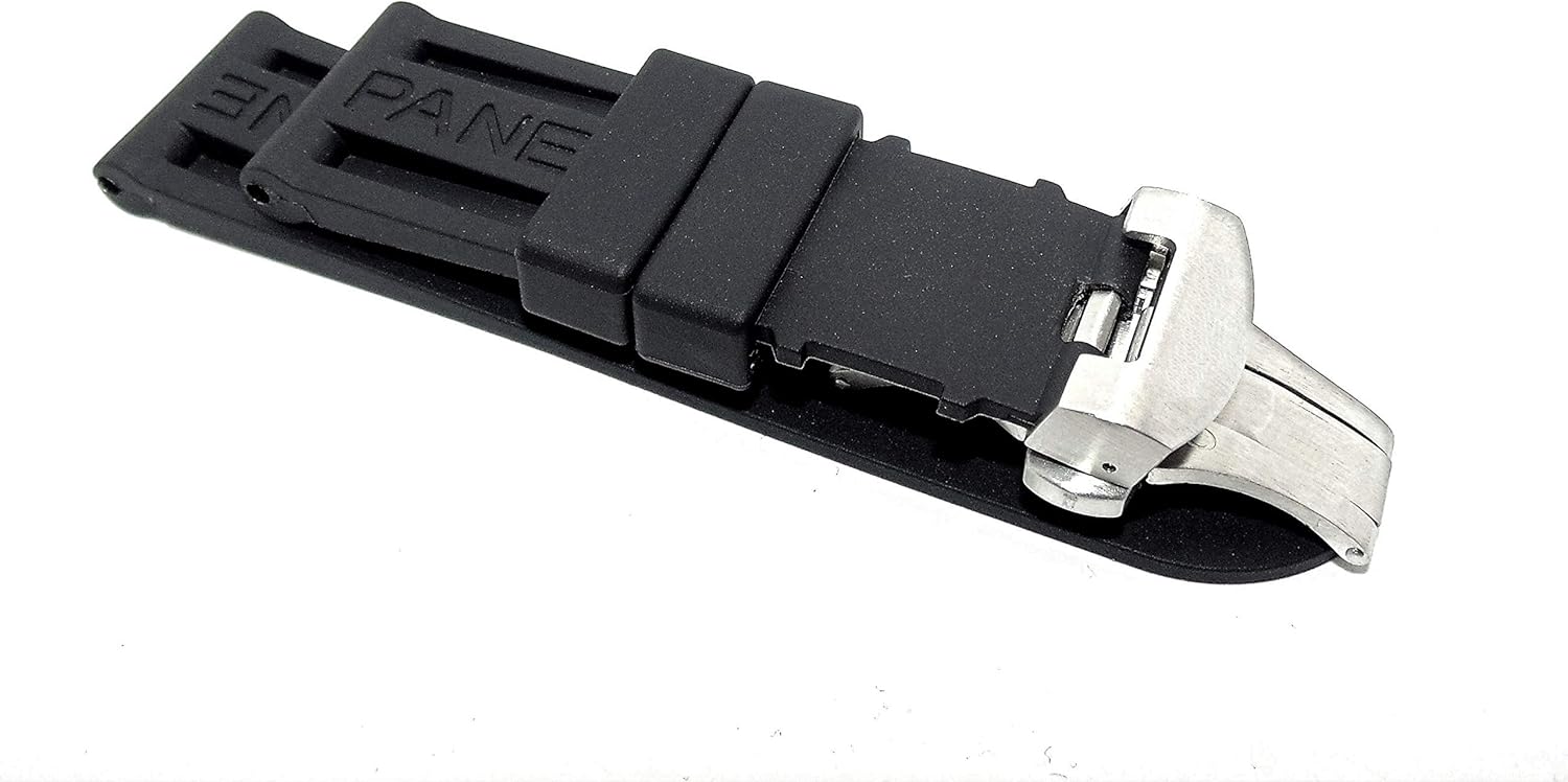 22MM Correa DE Goma Negra con Acero Inoxidable Corchete para ...