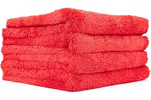The Rag Company - Eagle Edgeless 500 (4-Pack) Professional Korean 70/30 Blend Super Plush Microfiber Detailing Towels, 500GSM, 16in x 16in, Red