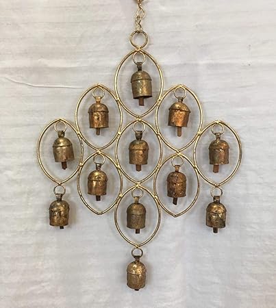 Meraki Mango Shaped Metal Wind Chime with 12 Copper Bells for Home/Balcony/Bedroom with Good Sound