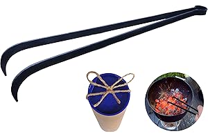 Charcoal Tongs, 15.55 Inch BBQ Cherry Picker Tool, Angled Grill Rake and Poker, BBQ Clips for Camping, Ideal to Collect and T