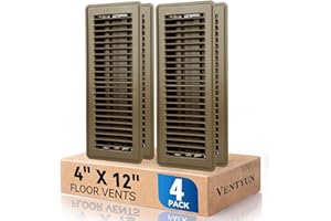 VENTYUN 4" x 12" Floor Register Vent Covers 4-Pack, Walkable Powder-Coated Metal Vent Covers with Adjustable Airflow, Curved Safe Edges for Floor/Wall, Brown