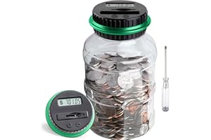 Large Piggy Bank for Adults Kids, Vcertcpl Digital Coin Counting Bank with 1.8L Capacity, Great Coin Bank Money Jar for Adults Kids with Saving Goals, Bank for All US Coins (Green)
