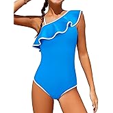 TyeSmo Girls Swimsuit One Piece Swimsuits Ruffle Kids Bathing Suit for Girls Solid Color Adjustable Straps Padded Swimwear