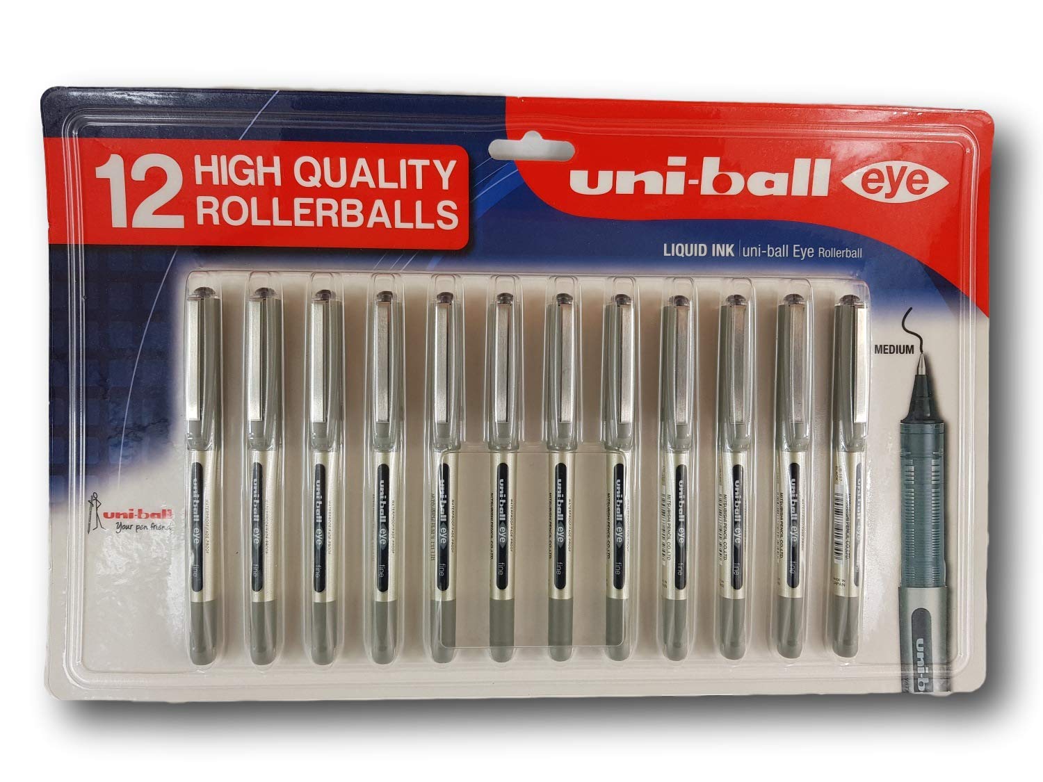 Uni-Ball Eye Rollerball Black Pen Set 12 Pack