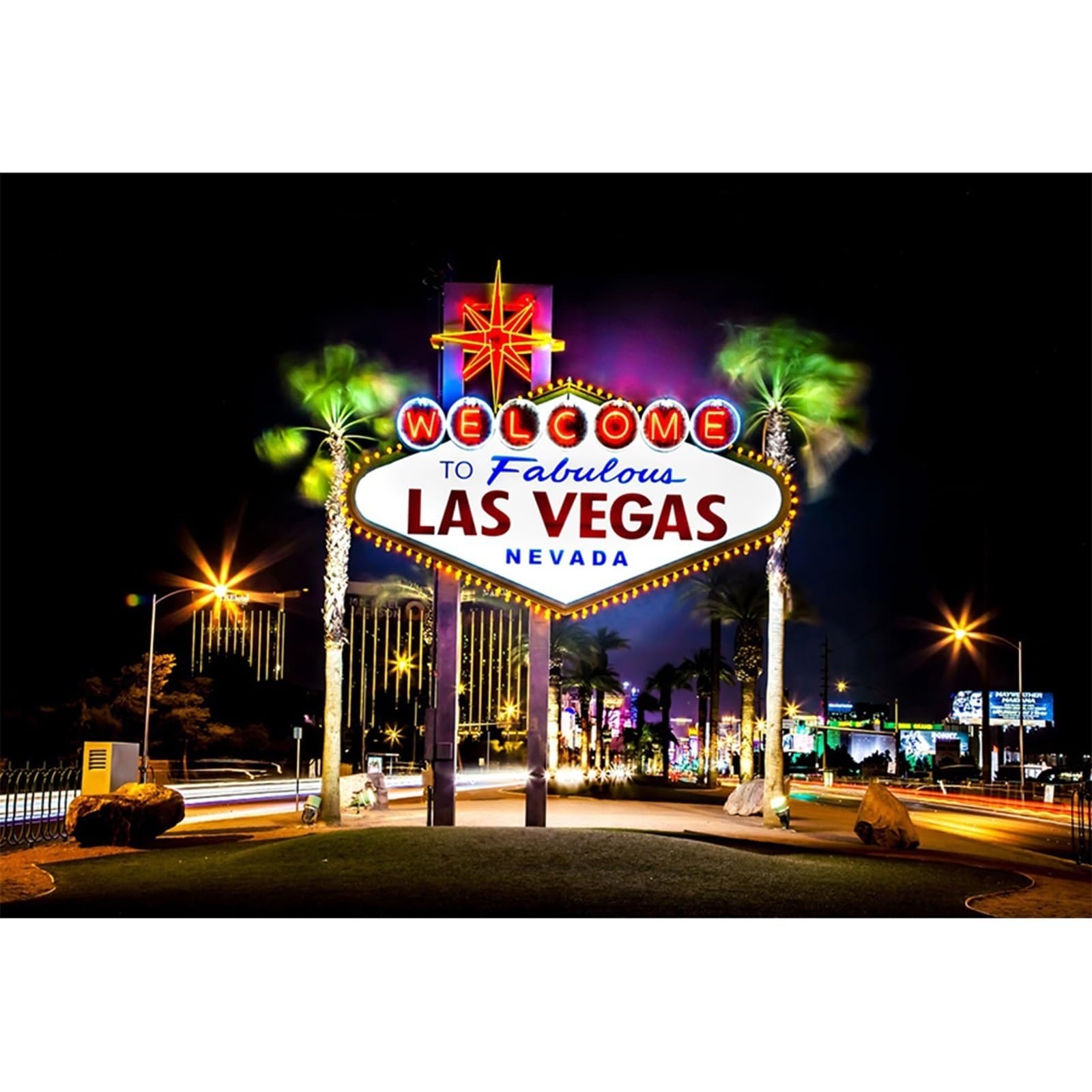 YongFoto 7x5ft Vinyl Photography Backdrop Las Vegas Backdrop Street Signpost Night View for Party Decoration Photo Background Newborn Kids Adults Photoshoot Video Studio Backdrops 7x5ft
