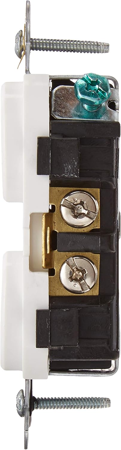 Leviton CR020-W 20-Amp, 125 Volt, Slim Body Duplex Receptacle, Straight Blade, Commercial Grade, Self Grounding, White - Electrical Outlets - 