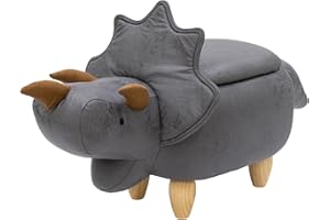 Pearington Dinosaur Ottoman with Storage, Furniture for Living Room, Gameroom, Playroom, Bedroom Décor,Soft Animal-Shaped, Grey