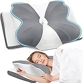 CloudBliss Cervical Neck Pillow for Sleeping, Ergonomic Memory Foam Pillow for Pain Relief Neck Shoulder Support for Side Back Stomach Sleepers, Birthday Gift (Grey, Queen Size)