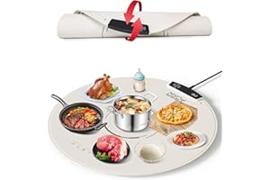 VEGAPUNK Silicone Warming Mat for Food Extra Large 25.6" Round Portable Electric Heating Tray for Countertop Buffet Kitchen Party Roll Up Food Warmer Pad with 9 Adjustable Temperature and 12 Hours Timer