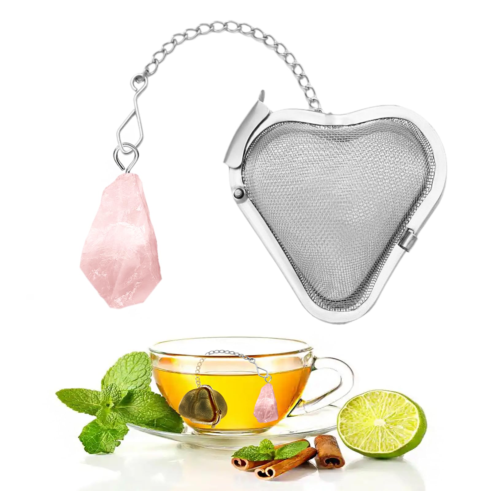 Photo 1 of 1PCS Loose tea infuser?Stainless Steel Tea Strainers for Loose Tea?tea leaves infuser?Fine mesh tea ball + crystal pendant?Suitable for brewing all loose leaf teas (1, Rose Quartz)