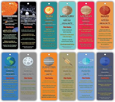 Creanoso Planets And Universe Fun Facts Bookmark Cards12 Pack Solar System And Galaxy Learning Pack Excellent Party Favors Teacher Classroom