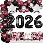 Balterever 2026 Graduation Party Decoration Maroon and Silver Balloon Garland Arch Kit Burgundy and Black with 2026 Balloon Star Foil Balloons for Class of 2026 Congrats Grad Graduation Supplies