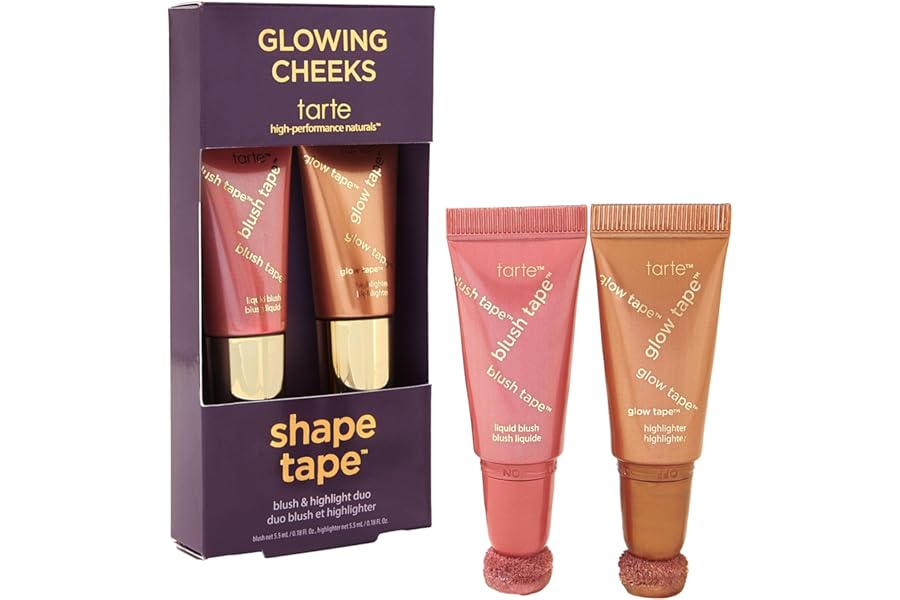tarte glowing cheeks blush tape & glow tape duo – Buildable Cream Blush & Illuminating Highlighter with Lightweight Mineral Pigments & Shea Butter for Hydrating Radiant Glow, Vegan & Cruelty Free