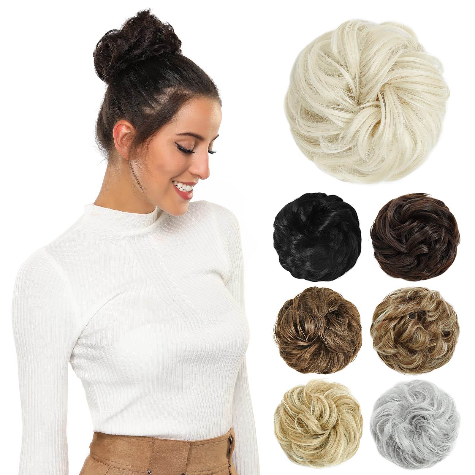 Yamel Messy Bun Hair Pieces for Women Hair Bun Extension Platinum Blonde Updo Curly Messy Bun Scrunchie — image 1