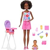 Barbie Skipper Babysitters Inc. Playset with Brunette Doll | Brunette Toddler Doll, High Chair &amp; 8 Accessories Including Food