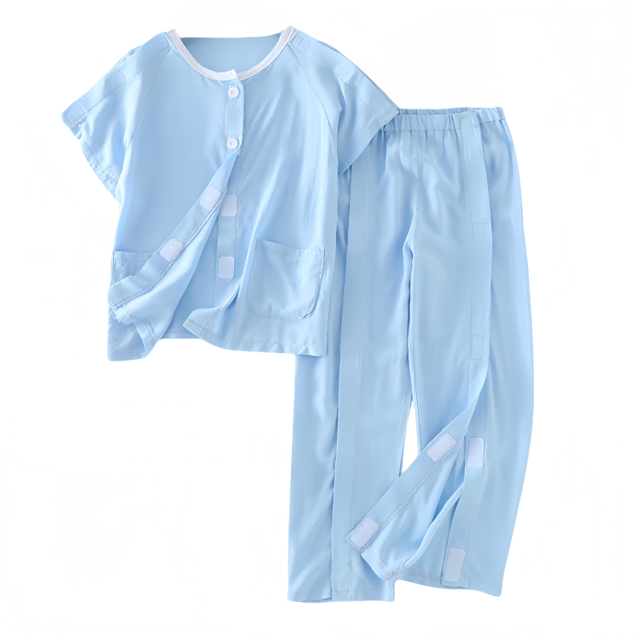 Photo 1 of WEEOATAR Hospital Gown Disability Aids for Kid Post Surgery Clothing, Full Open, Easy to Wear with Magic Stickers, Incontinence Clothing for Boys and Girls (Blue, 120cm/47.2in)