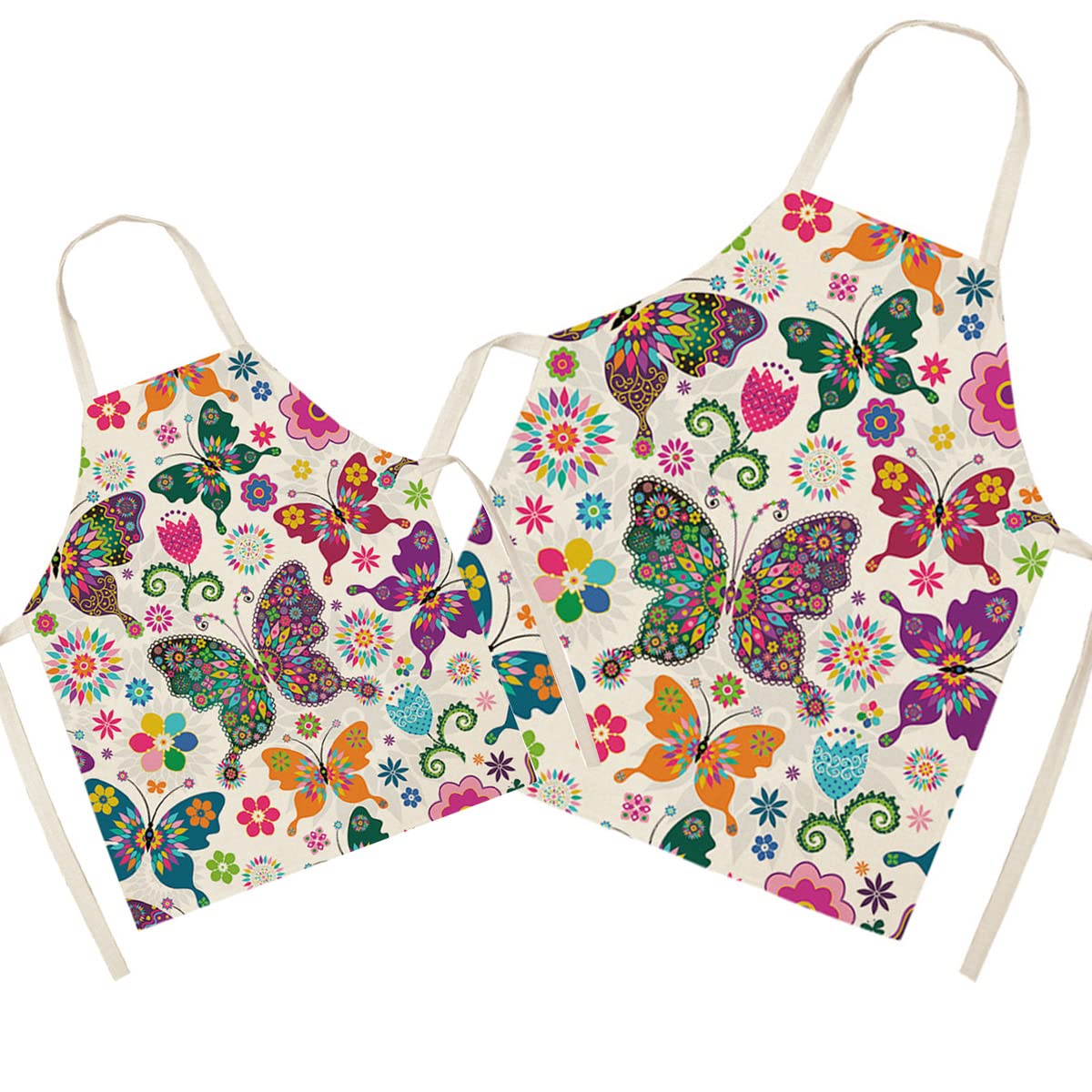 Eyand Butterfly Matching Parent and Child Apron for Cooking Painting Gardening - Lovely Pattern Linen Parent and Kid Apron for Family Time, Mom Dad Daughter Son Kitchen Apron