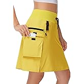 MIVEI 20" Women's Hiking Cargo Skorts Skirts with Zipper Pockets Knee Length Golf Tummy Control Quick Dry Long Skort Yellow