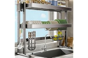 Over The Sink Dish Drying Rack, Large-Capacity Space-Saving Kitchen Dish Rack, Adjustable Height, Space Saving, for Dishes, G