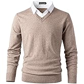 Men's Sweater with Mock Shirts Collar 2 in 1 V-Neck Knitted Pullover Classic Solid Sweaters