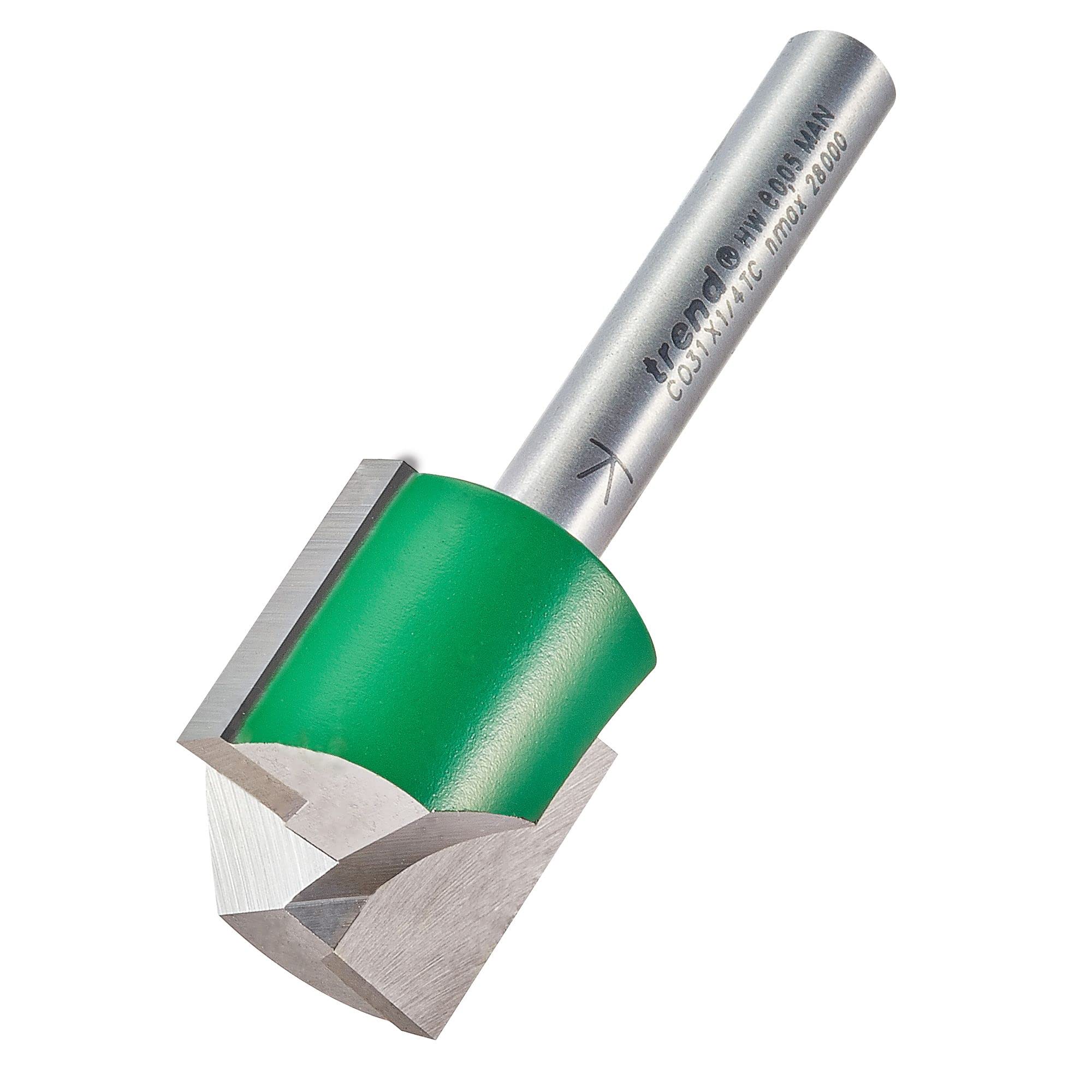 Trend CraftPro Straight Two Flute Router Cutter Bit, 1/4 Inch Shank, 20.6mm Cut Diameter & 19.1mm Cut Length, Tungsten Carbide Tipped, C031X1/4TC