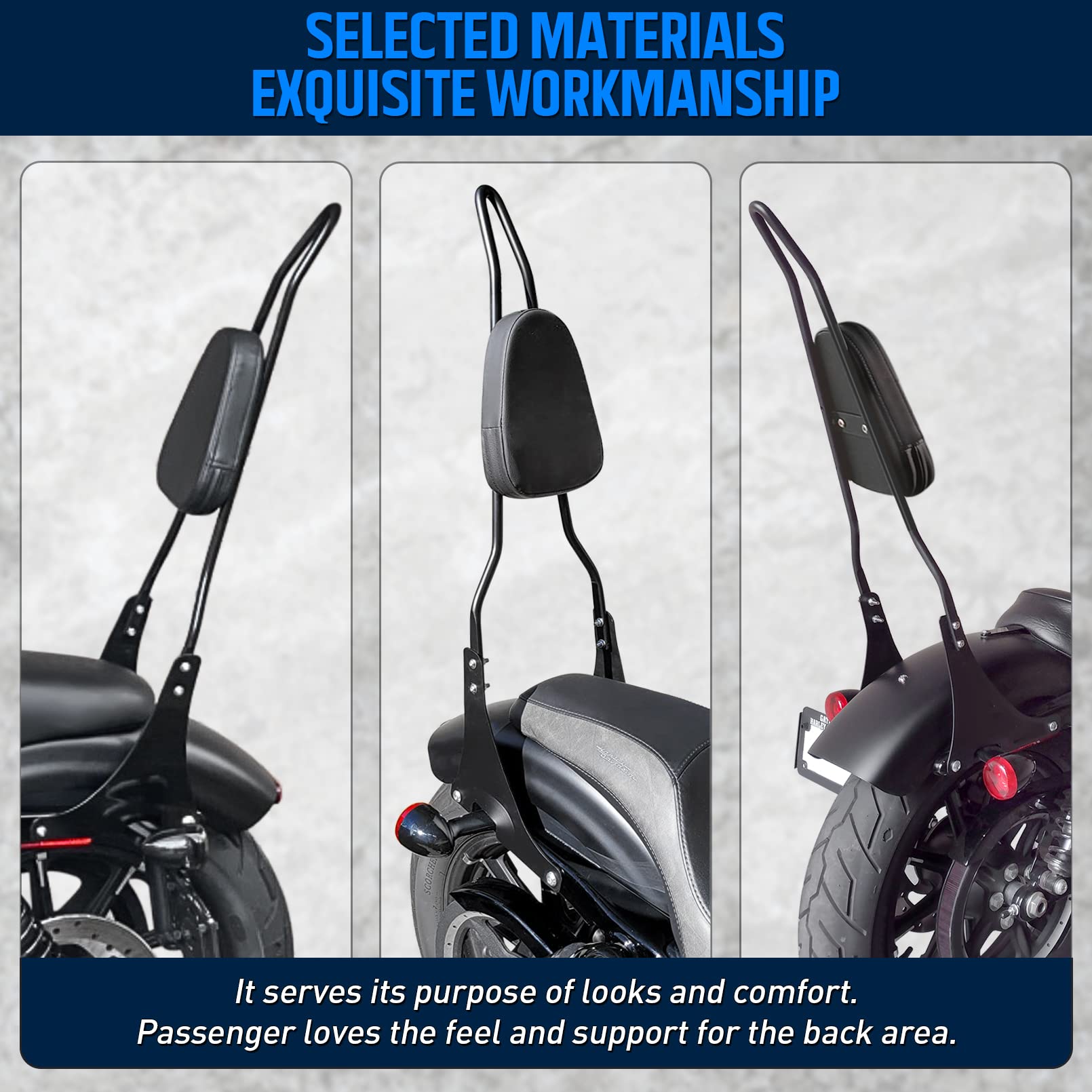 Benlari Gloss Black Detachable Sissy Bar Passenger Backrest Pad Compatible 2004-2022 For Harley - View #7