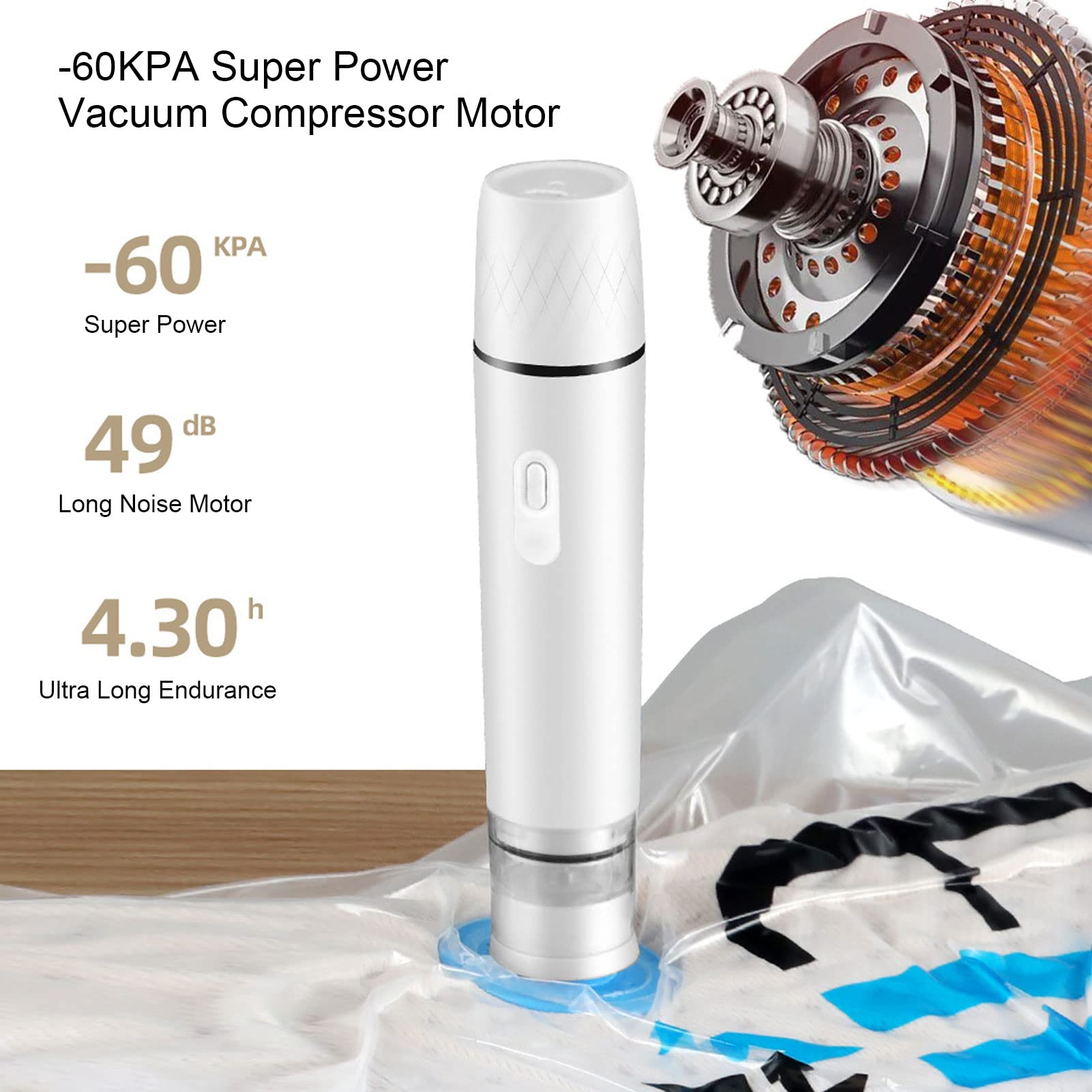 Electric Air Pump Vacuum Seal Pump Handheld Vacuum Food Sealer Automatic Food Vacuum Pump Cordless Sealing Machine Tool for Food Storage (White)