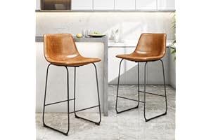 YaFiti 24 inch Bar Stools Set of 2, Modern Bar Height Barstools, Faux Leather Barstools with Back and Metal Leg, Armless Tall Bar Dining Chairs for Kitchen Island Counter, Brown