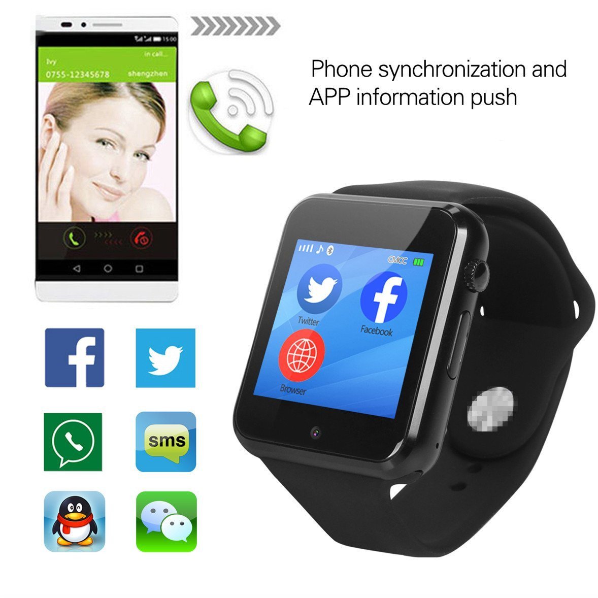 Smart Watch,OURSPOP G1 Bluetooth Touch Screen SmartWatch Unlock Cell Phone SIM 2G GSM With Camera Sleep Monitor,Push Message,Anti lost etc for Men Women Kids Boys Girls