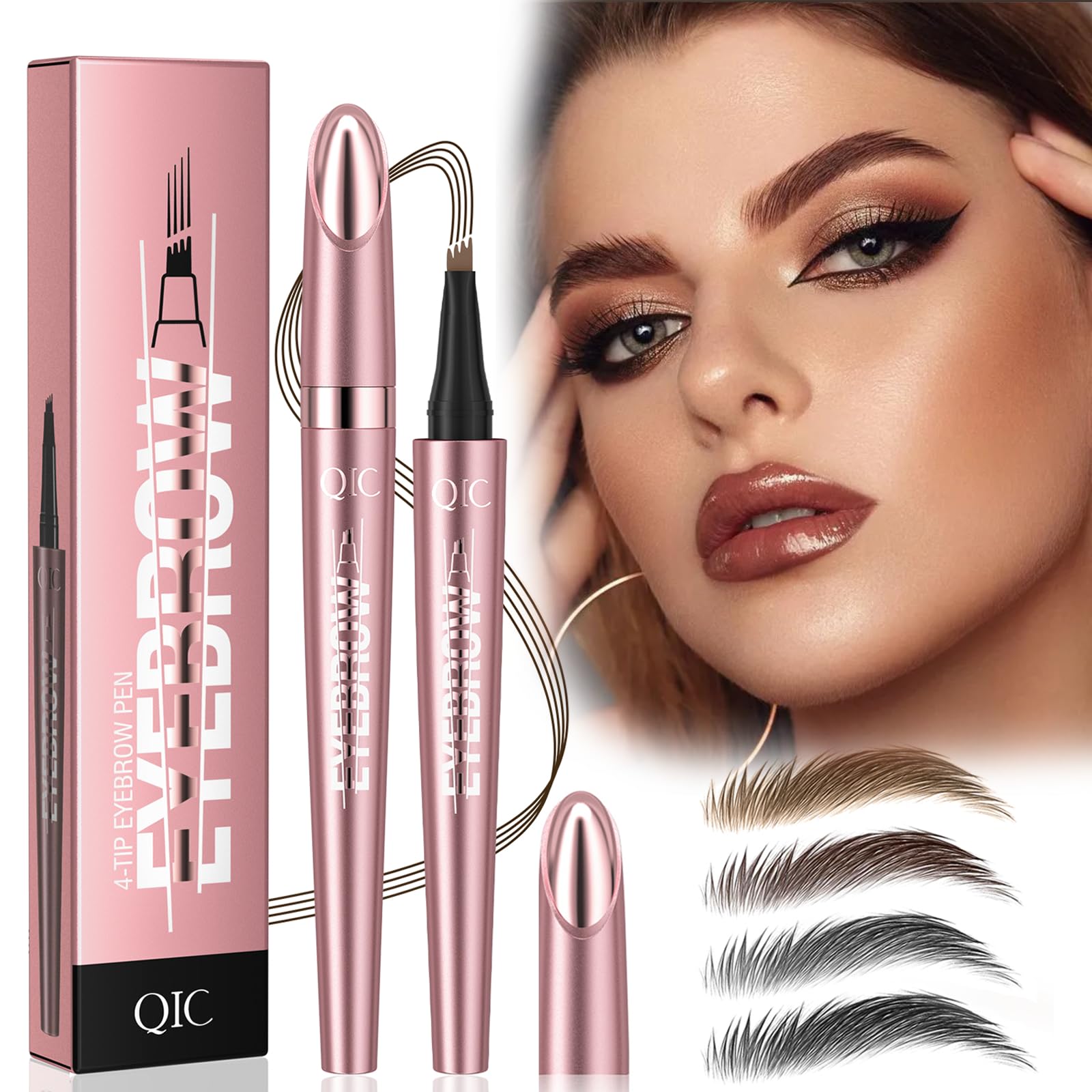 Photo 1 of 4-in-1 Microblading Waterproof Eyebrow Pencil - 4 Tipped 3D Magic Contouring Pen, Long Lasting Natural Fine Stroke in Light Brown, Dark Brown, Grey, Black