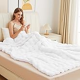 ORINOVA White Faux Rabbit Fuzzy Fur Queen Throw Fluffy Blanket 90x90 Soft Furry Blanket Queen Size for Bed Couch Cozy Bedroom Decor 1000 GSM