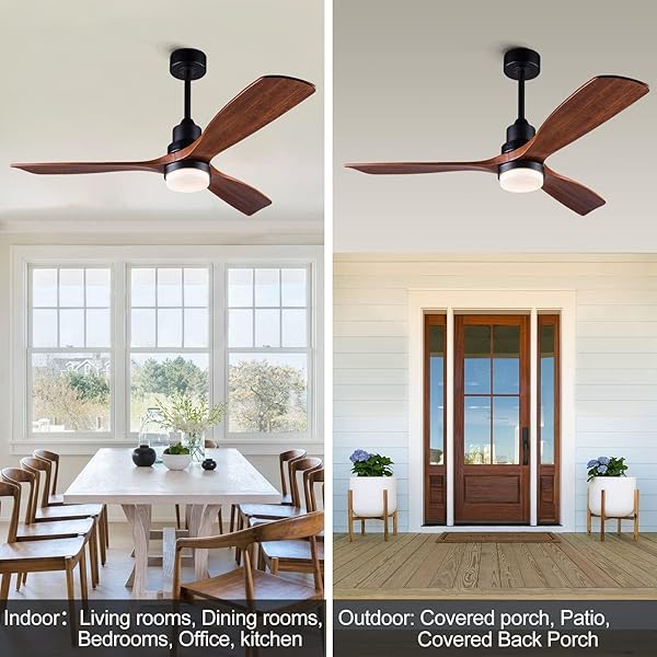 XBIBI 52 INCH CEILING FAN WITH LIGHTS REMOTE CONTROL, 3 BLADE WOOD CEILING FAN,QUIET DC MOTOR MORDERN CEILING FAN, INDOOR OUTDOOR CEILIANG FANS FOR PATIOS BEDROOM LIVING ROOM