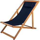 Beach Lounge Chair - Adjustable Height Reclining Sling Chair - Portable Wood Folding Chairs - Folding Lounge Chairs for Outside, Patio, Balcony, or Camping - Outdoor Furniture by Lavish Home (Blue)