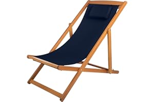 Beach Lounge Chair - Adjustable Height Reclining Sling Chair - Portable Wood Folding Chairs - Folding Lounge Chairs for Outside, Patio, Balcony, or Camping - Outdoor Furniture by Lavish Home (Blue)