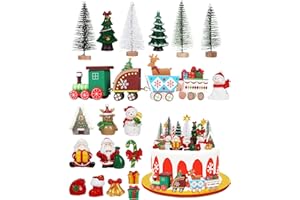Glavatrix Merry Christmas Cake Decorations - 19 Piece Set With Cake Toppers, Christmas Tree, Santa Gifts, Birthday Party Supplies