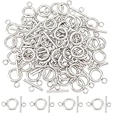 UNICRAFTALE 50 Sets 304 Stainless Steel Ring Toggle Clasps IQ Toggle Clasp & Tbar Clasps Metal Material Ring Toggles Connectors for DIY Necklace Bracelet Jewelry Making