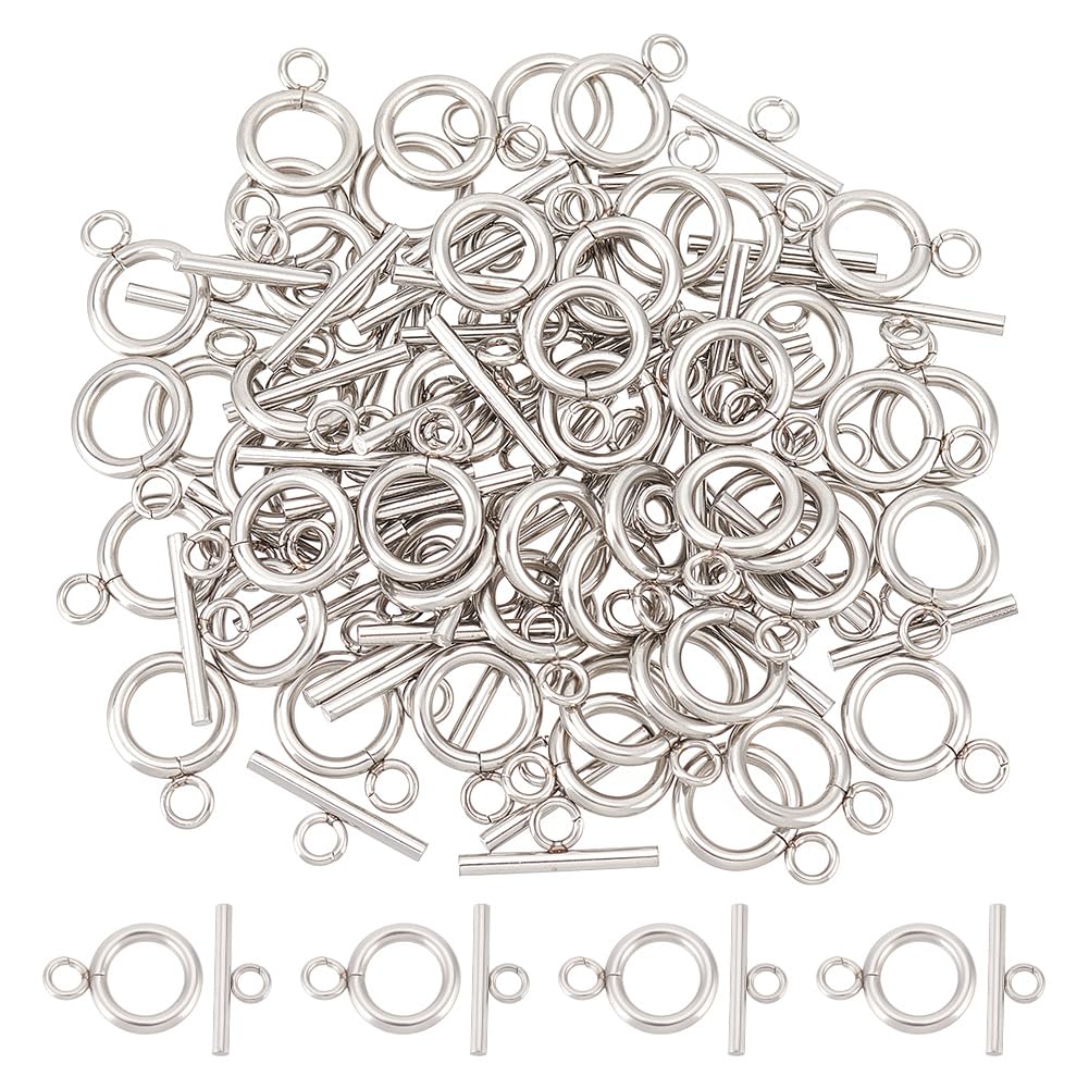 UNICRAFTALE About 50 Sets 304 Stainless Steel Ring Toggle Clasps IQ Toggle Clasps & Tbar Clasps Metal Material Ring Toggle Connectors for DIY Necklace Bracelet Jewelry Making