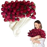 KMLSHLL Finished Rose Bouquet Blanket, 63 in 99 Roses Handmade Crochet Flower Bouquet Blanket, Knitted Throw Blankets for Birthday Wedding Valentine's Day Home Decor(Roses, 1.6M)