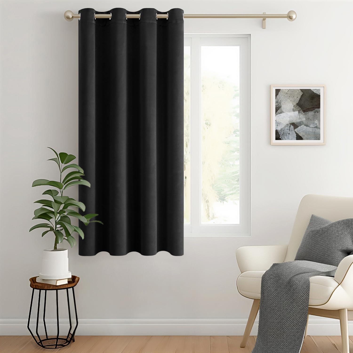 MIULEE Blackout Curtain for Living Room, Super Soft Black Out Curtain with Eyelet, Thermal Insulated Room Darkening Window Drape for Bedroom W55 X L57 inch Black, 1 Panel