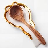 LemonRoad Gold Bow Spoon Rest, Large Ceramic Spoon Holder for Stove Top | Cute Spoon Holder for Counter, Coquette Preppy Utensil Holder for Ladle Spatula, Kitchen Decoration Accessories Cooking Gift